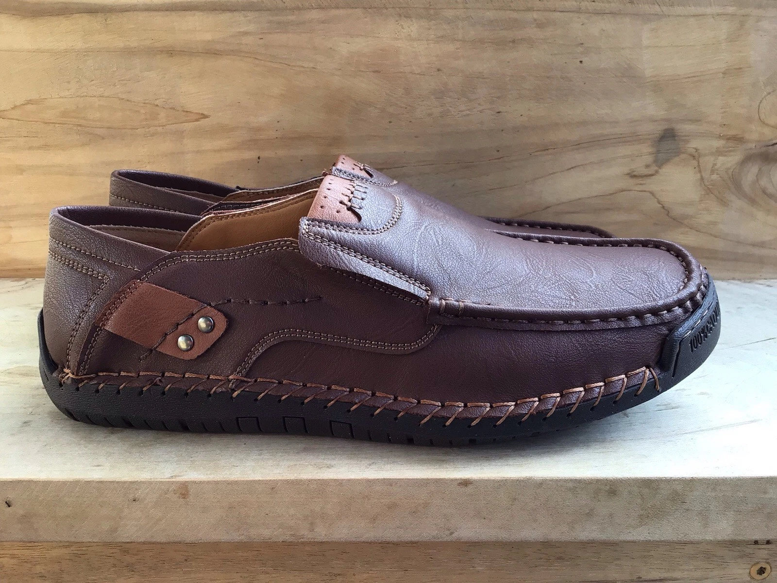 MCEMACHI Men's Brown Leather Loafer Slip On Shoes Casual Fashion Professional 13