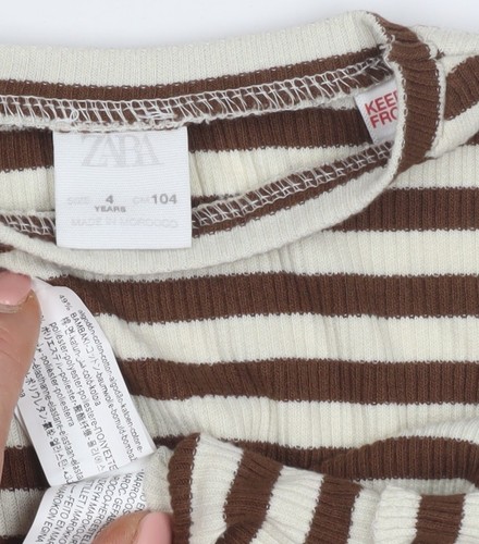 Zara Girls Brown Striped Long Sleeve T-Shirt - 4 Years - Picture 3 of 12