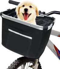 Bike Basket Pets Cat Dog Folding Carrier,Removable Bicycle Handlebar Front Baske