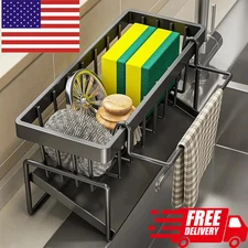 Sponge Holder Kitchen Sink Caddy Organizer with Self-draining Tray Towel Rack