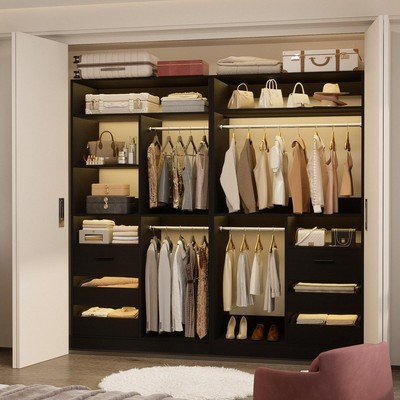 Qvella 72 Closet System With 6 Wooden Drawers And 4 Hanging Rods