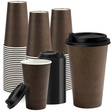 16 oz Disposable Coffee Cups With Lids 100 Pack - Hot Paper Cups