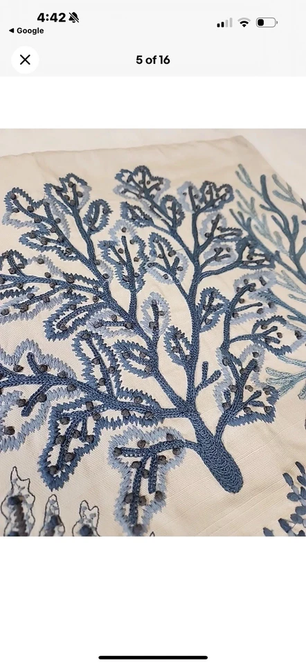 Pottery Barn Blue Coral Embroidered Pillow Cover 24" 24x24 Hard to Find - Image 4 of 4