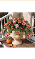 Artificial Fake Flowers for Outdoors Decoration, 2PCS Faux Hibiscus Orange Pink