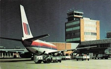 Akron North Canton Ohio Airport United Airlines Boeing Aviation Vtg Postcard I40