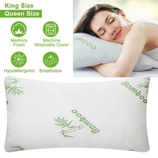 Bamboo Pillow Shredded Memory Foam Queen/King Size Hypoallergenic Good Sleep