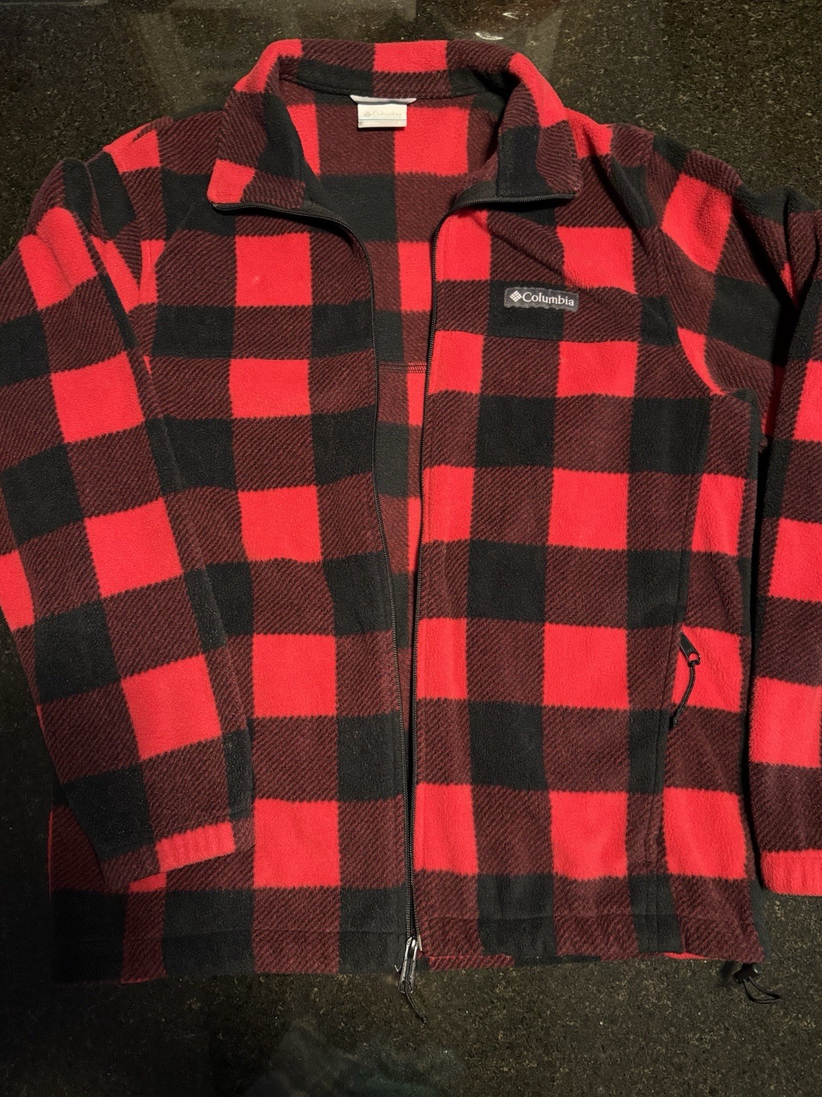Columbia Red Black Plaid Full-Zip Fleece Jacket Men’s Medium