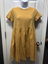 Urban Outfitters Alexa Babydoll Mini Dress Sz XS Mustard Yellow Casual