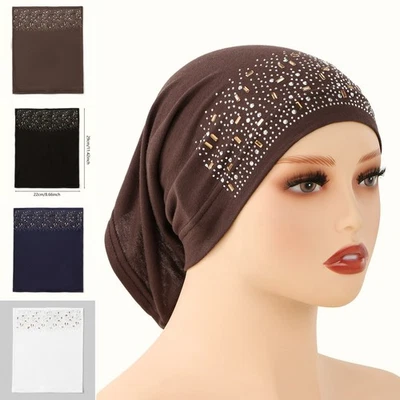 Sous bonnet hijab extensible en jersey musulman strass turban intérieur couleur unie - Photo 1/4
