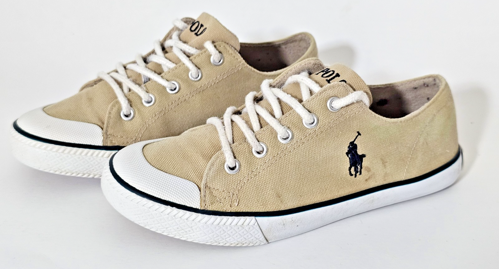 PONY Sneakers basse Polo Ralph Lauren bambino marrone marrone chiaro tela stringate taglia 2