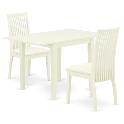 East West Furniture Norden 3-piece Dining Set with Linen Seat in Linen White