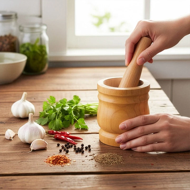 Wood Mortar and Pestle Natural Edge Kitchen Mortar Sustainable Herb Spice Mortar