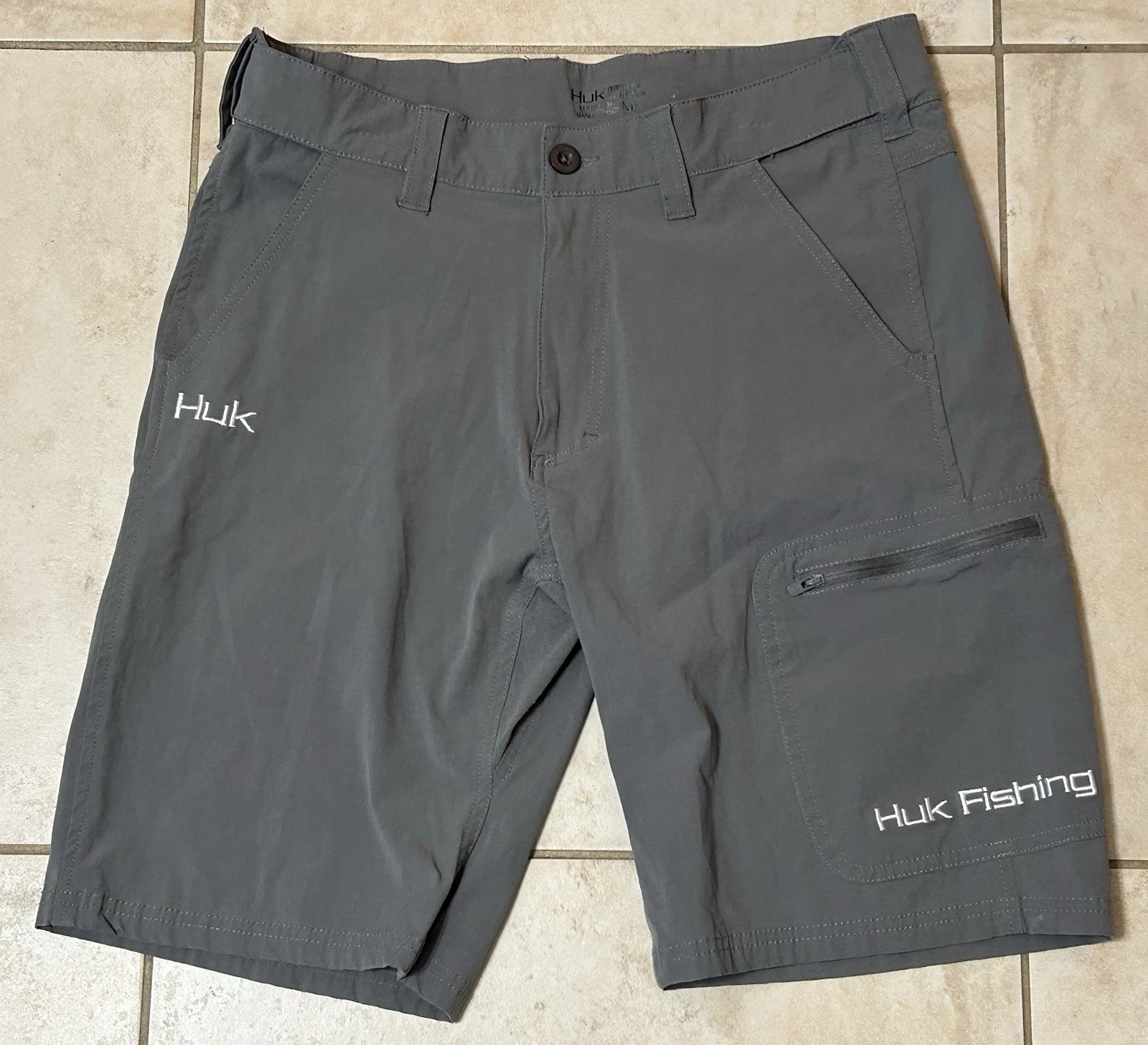 Huk Fishing Shorts Mens Medium Black Performance Quick-Dry Zip Cargo Pocket