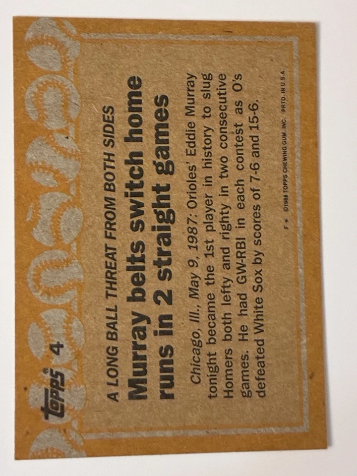 1988 Topps - Record Breakers Eddie Murray #4 - Image 3 of 3