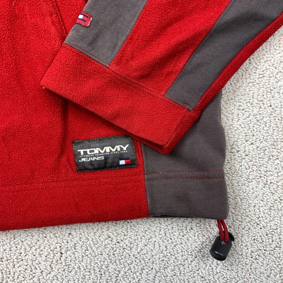 Sudadera con capucha tejida Tommy Jeans vintage para hombre talla M roja gris manga larga Foto 2 de 4