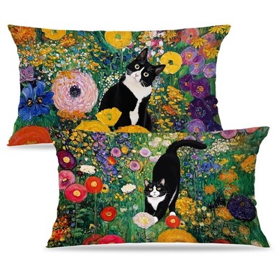 Abstract Colorful Floral Tuxedo Cat Pillow Covers 12x20 Set of 2, Gustav Klim...