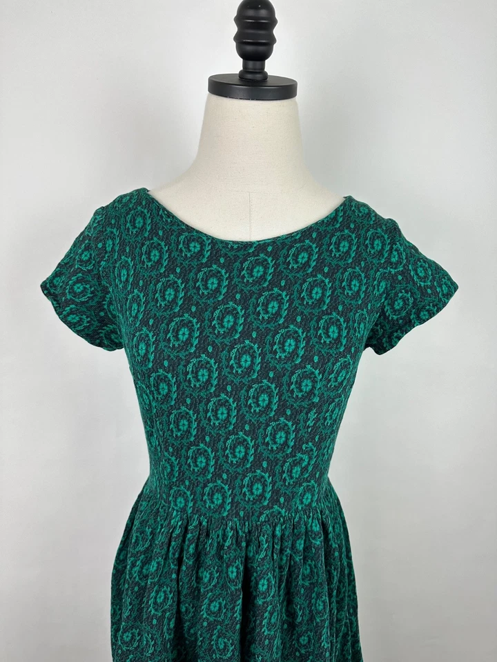 Vestido vintage años 50 para mujer pequeño verde esmeralda floral cachemira algodón tejido vacaciones Foto 3 de 4