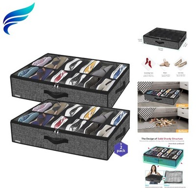 Breathable Underbed Shoe Organizer with Clear Window - Fits 24 Pairs, 2pcs