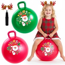 2-Pack Hopper Ball for Kids 18In Sit On Bouncy Ball with Handle with Christma...