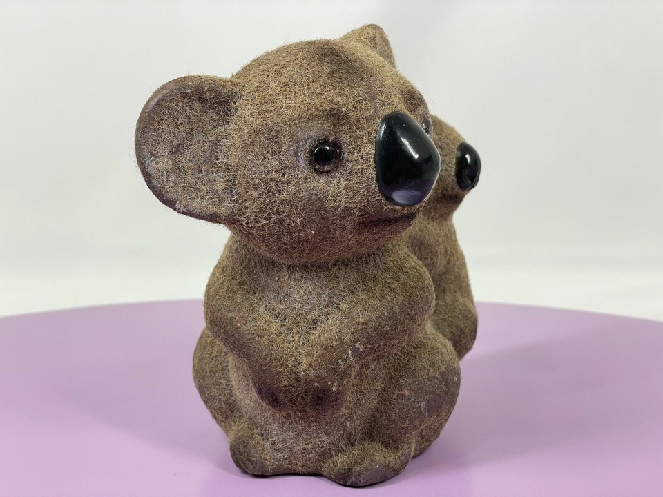 Vintage flocked koala bears bank, vintage coin bank, fuzzy koala bank