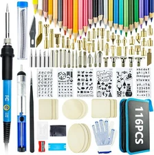 116PCS Gpyrography Kit Zistel Wood Burning Pen Welding Soldering Creative Tools