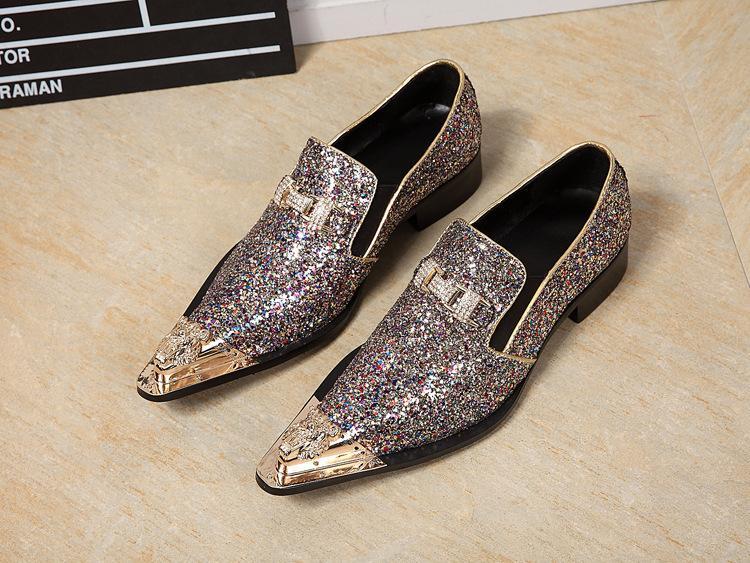 SAOLA Scarpe Oxford da uomo eleganti alla moda in pelle metallo lucido punta punta