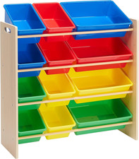 Organizer per Giocattoli per Bambini Con 12 Contenitori in Plastica, in Legno Na