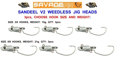 SAVAGE GEAR SANDEEL V2 WEEDLESS JIG HEAD HOOKS FOR CANNIBAL BLACK MINNOW SHADS