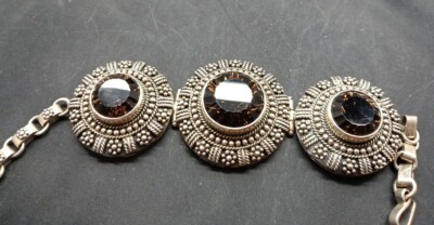 Vintage 925 Sterling Silber NK Thailand Rauchtopas Edelstein Armband
