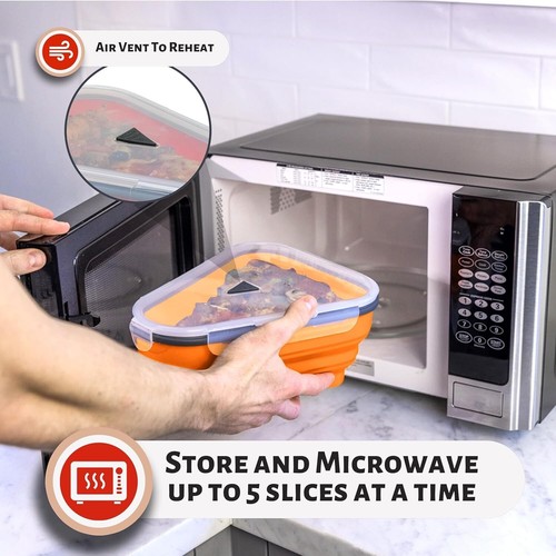 (1) PIZZA PACK Perfect Reusable Pizza Storage Container w/ 5 Tray, Orange - Picture 6 of 8