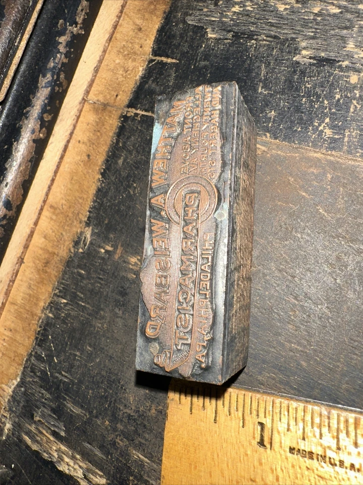 Print Block “ Matthew A. Weisbard Pharmacist “ Philadelphia PA, Copper Face￼ - Image 4 of 4