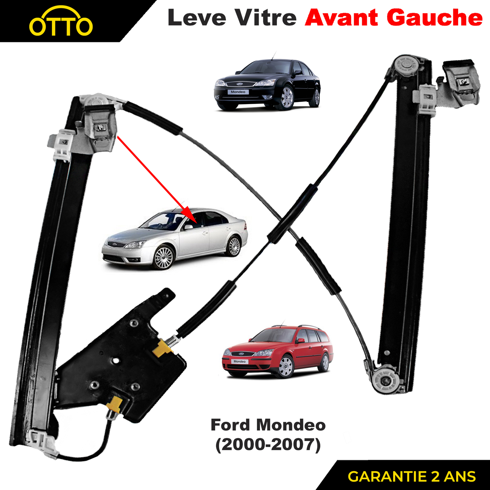 Leve vitre avant gauche pour Ford Mondeo en acier renforce haute durabilite