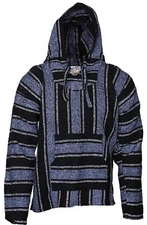 Baja Pullover Hoodie Sky Blue Stripe Hooded Sweatshirt Mexican Baja Jacket