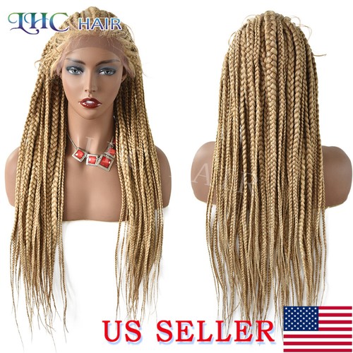 Swiss Lace Front Cornrow Women Long Wig Lightweight Kanekalon Box Braided Hair - Picture 36 of 50