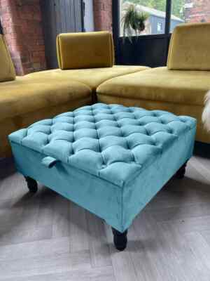 Sofas Duck Egg Storage Stool GRADE A1 Safina Duck Egg Blue Velvet