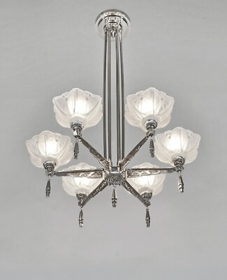 JEAN GAUTHIER (EJG) : FRENCH 1930 ART DECO CHANDELIER ... lamp muller era France