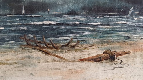 Antique oil painting on canvas storm seascape - Picture 3 of 8