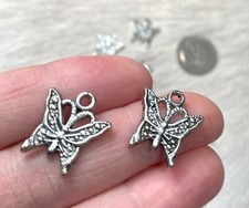 Butterfly Charms DIY Jewelry Making Spring Butterfly Antique Silver 20 pcs 15mm