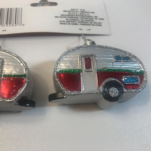 Travel Trailer Retro Christmas Tree Ornament New Set Of 2 Shatterproof - Picture 8 of 9