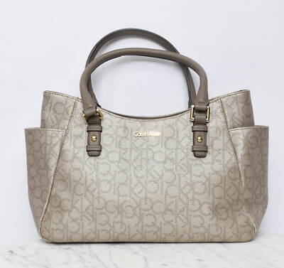 Calvin Klein Monogram Logo Ivory Pocket BOHO Soho Shoulder Handbag PURSE 