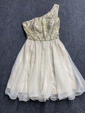 Delia  s Ivory Gold Sparkly One Shoulder Sequin Short Party Prom Dress Size 11