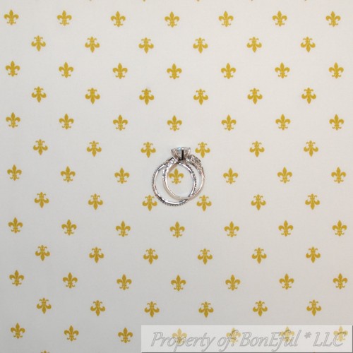 BonEful Fabric FQ Cotton Quilt White Gold Metallic Small Little Swirl Scroll Dot - Picture 12 of 12