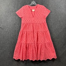 Maeve Anthropologie Harper Dress Women's Small Coral Orange Eyelet Tunic A-Line