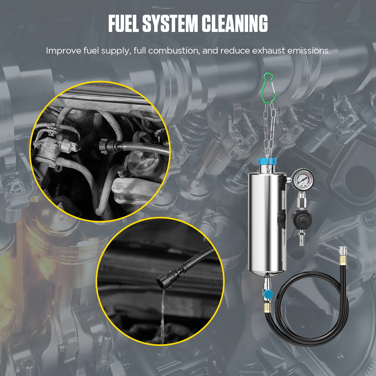 Fuel Injector Cleaner Kit Non-Dismantle Fuel System Cleaning Tool for Petrol Car