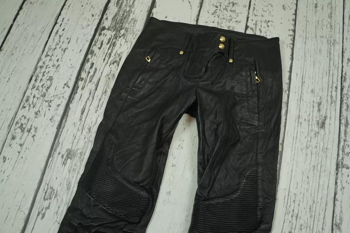 Balmain x h&m Real Leather skinny biker pants EUR 34 US 4 Trousers Black  rare