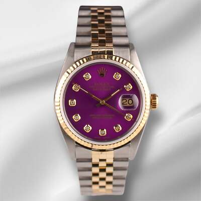 Rolex Datejust 36mm Yellow Gold Fluted Purple Diamond Dial Jubilee Watch