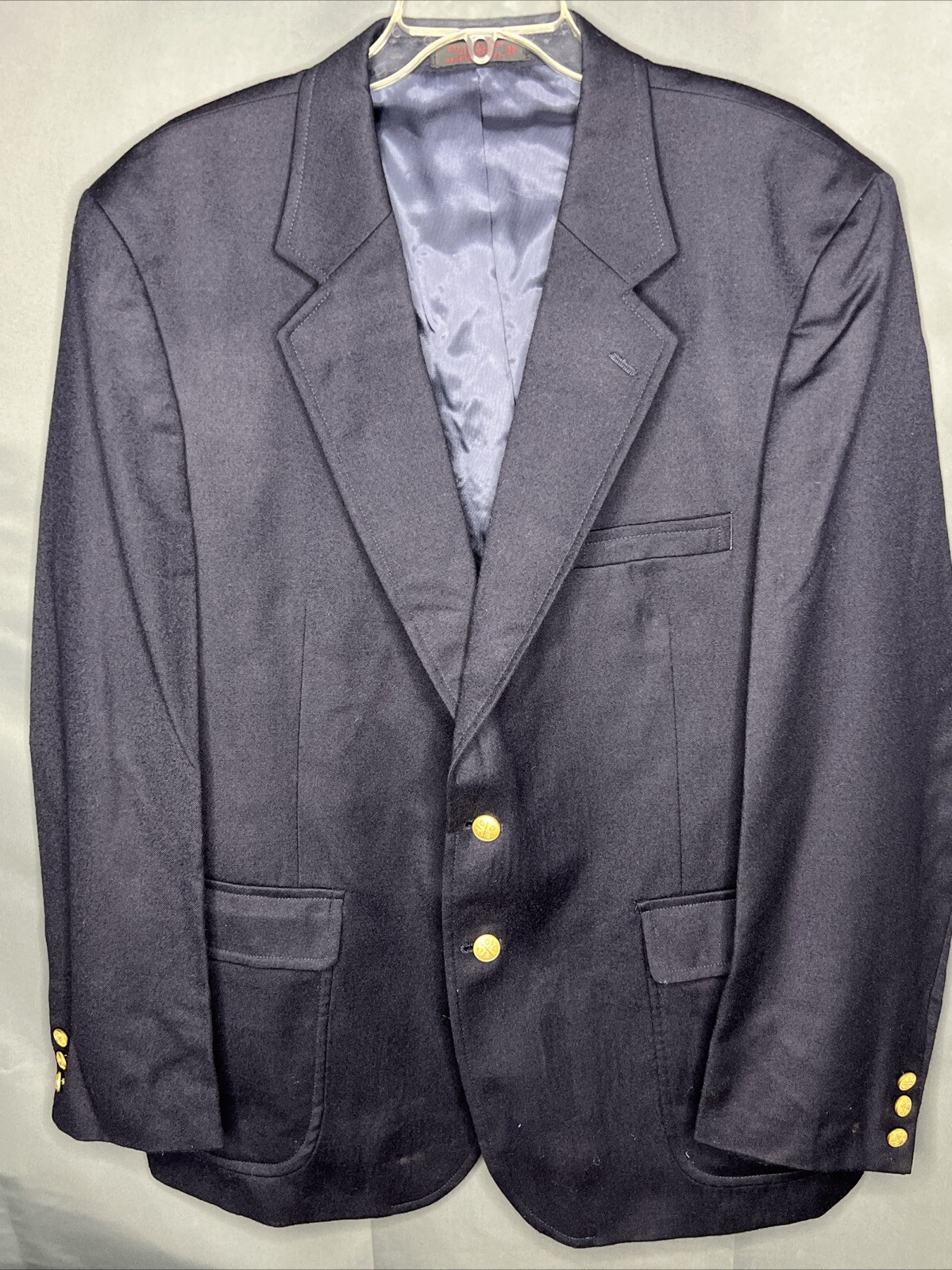 Blazer Savile Fila 100% Lana Uomo 46R Blu Navy Bottoni Oro Giacca Cappotto Sportivo