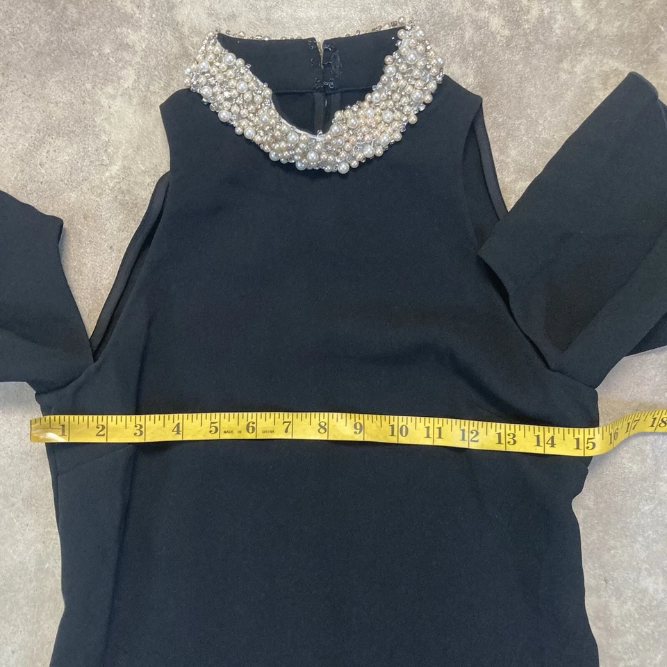 Rachel Zoe Dress Womens 0 Black Bixley Pearl Collar Crepe Mini Cold Shoudler - Image 2 of 4