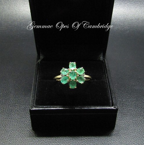 9k 9ct Gold Emerald Flowerhead Cluster Ring Size R 1/2 2.77g Hallmarked - Picture 5 of 10