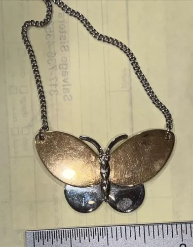 Vintage Avon Two Gold Silver Tone Metal Butterfly Pendant Necklace 14- 16”